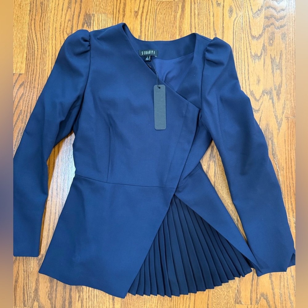 NWT  SERAGYI Blue Pleated Peplum Jacket    SIze 2.